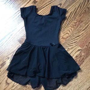 Black dance leotard. Short sleeve skirted